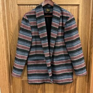 David Paul New York Wool Blend Striped Blazer Jacket Shawl Collar M